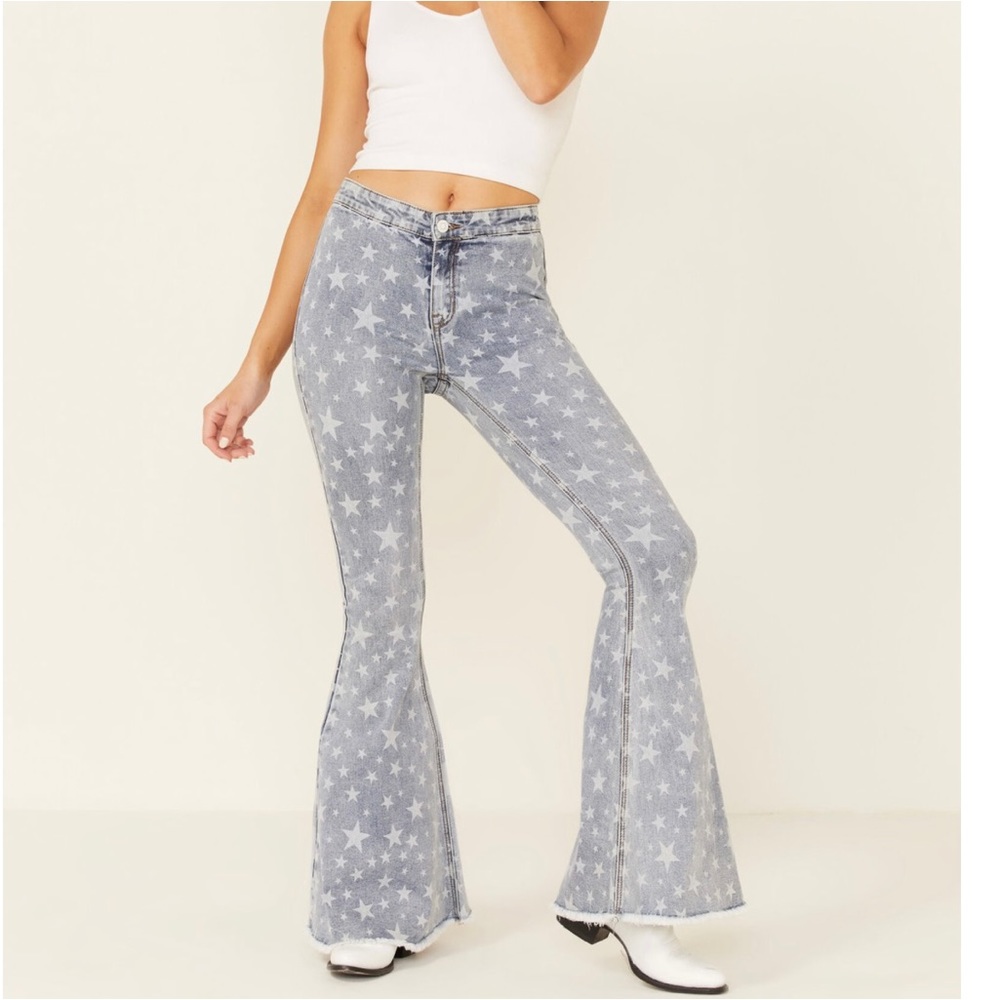 ROCK & ROLL DENIM WOMEN'S STAR HIGH RISE BELL-BOTTOM JEANS SIZE 26x36